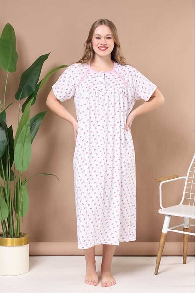 ZBTEKS Seasonal Cotton Loose Cut Wide Fit Short Sleeve Mother Nightgown