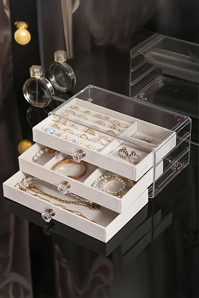 Kitchen Life Velvet 3 Drawers Modern Acrylic Jewelry Jewelry Box Clear Acrylic Organizer