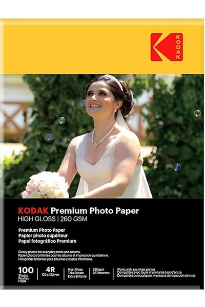 Kodak 260 GSM 4R (102x152mm) Instant Dry Waterproof High Glossy Photo Paper - 100 Sheets