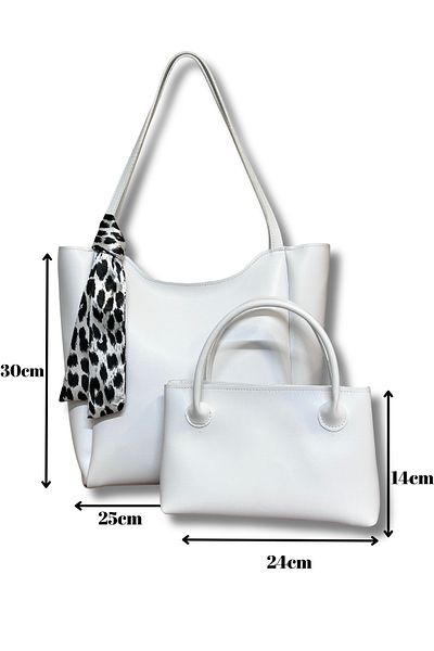 fular & bags Set dublu pentru femei, eșarfă, fermoar și închidere cu capse, geantă de mână și de umăr pentru cumpărători albi