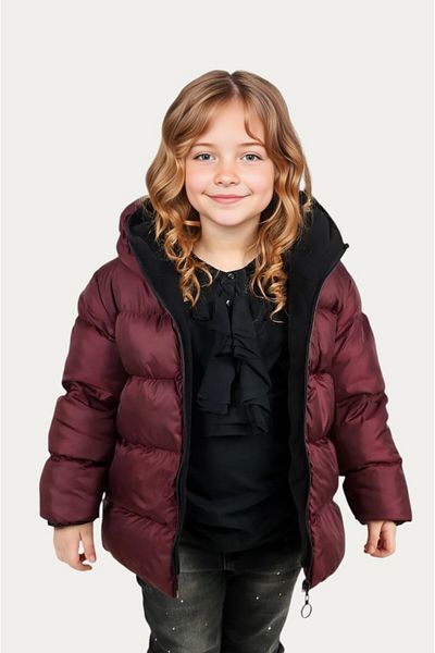 Montland Girl's Burgundy Fleece Hooded Waterproof Windproof Inflatable Winter Coat & Coat