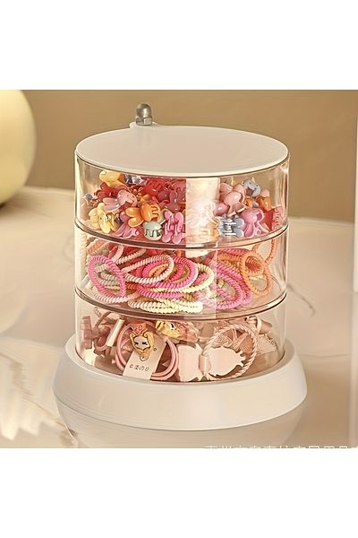 Choice three layers "Elegant Keeper" Princess-Themed Multi-Layer Rotating Jewelry Organizer - Transparent,