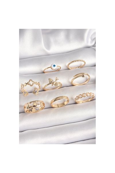 Skygo Brass Gold Color Evil Eye Bead Model Bird Detail Women's Ring Combination - Tj-Byk3672