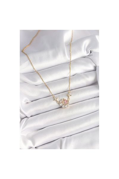 Skygo 316L Steel Gold Color Zircon Stone Crescent Pink Heart Model Women's Necklace - Tj-Bko9932
