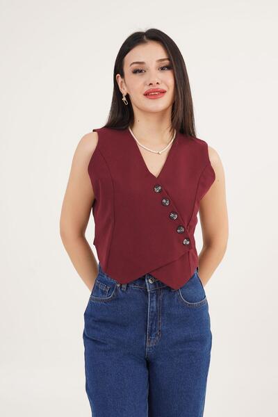 Hipo Trend V-подібний комір, трикутний крій, бордовий жилет на ґудзиках