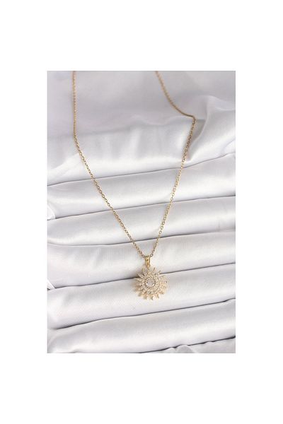 Skygo 316L Steel Gold Color Chain Zircon Stone Sun Model Women's Necklace - Tj-Bko9978