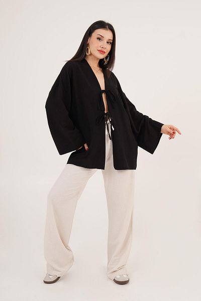 Hipo Trend Casual Black Tunic with Front Tie Detail