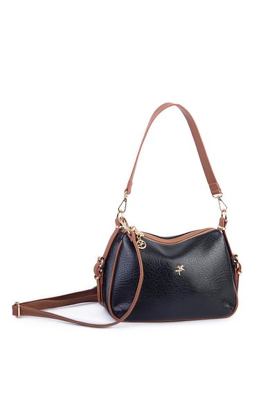 Nas Bag Geantă de umăr și crossbody pentru femei Design elegant cu mai mulți ochi (28x18 cm) Black Tan Victoria