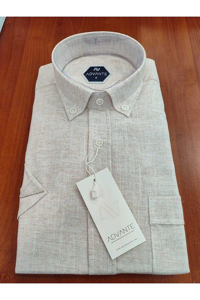 ADVANTE Güncüoglu 100% Cotton Short Sleeve Pocket Collar Buttoned Solid Color Classic Men's Shirt