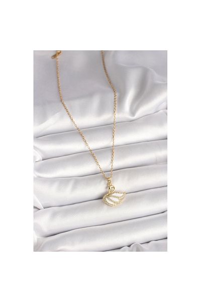 Skygo 316L Steel Gold Color Chain Zircon Stone Swan Model Women's Necklace - Tj-Bko9996