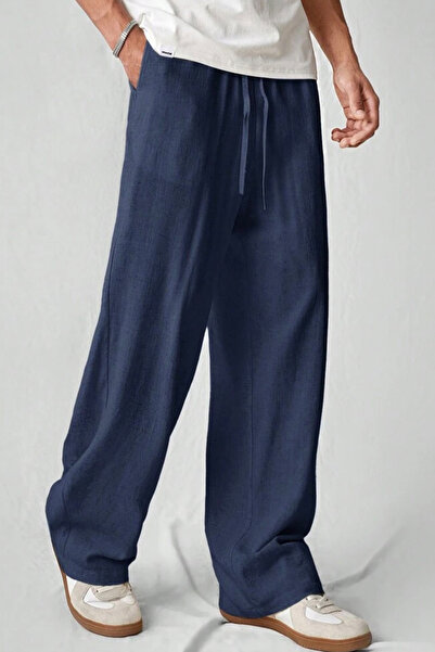 North London Men's Linen Blended Oversize Wide Leg Trousers