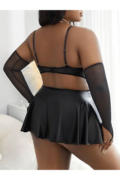 REAL PASSİONE Passione Plus Size Leather Dress Black Frp40010