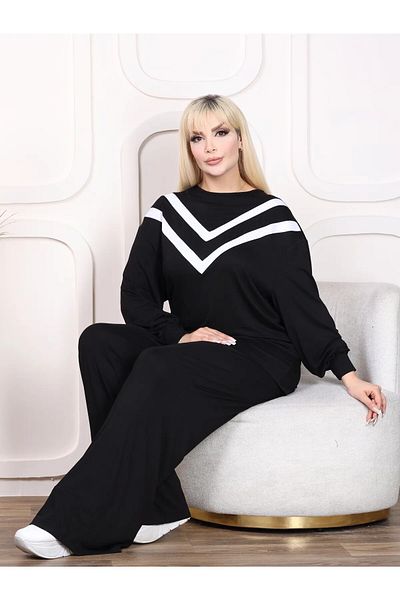 MODA Гъвкав вискозен костюм с детайли на яка, голям размер