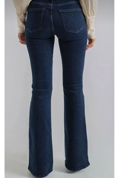 Pubi Blugi evazați din lycra cu talie înaltă