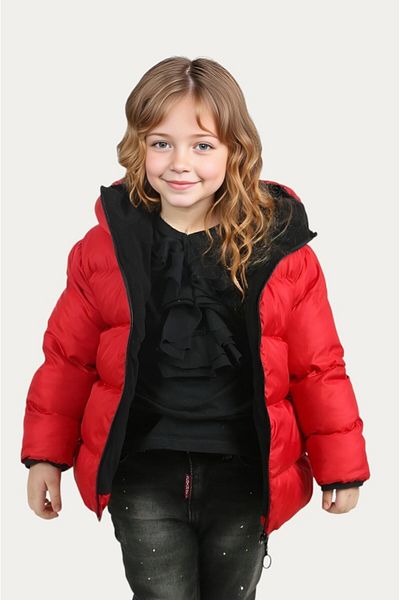 Montland Girl's Red Fleece Hooded Waterproof Windproof Inflatable Winter Coat & Coat