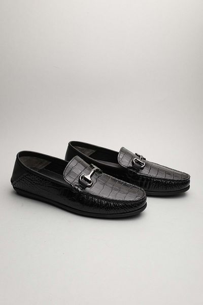 Gondol Loafer clasic pentru bărbați din piele naturală Black Croco 41 ttx.60151