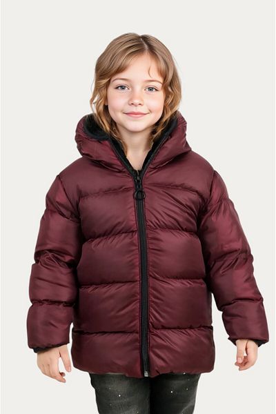 Montland Girl's Burgundy Fleece Hooded Waterproof Windproof Inflatable Winter Coat & Coat