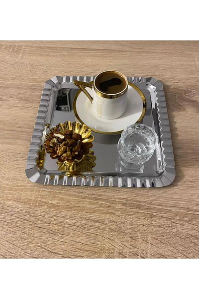 Meralles Luxury Square Stainless Steel 6-Piece Tray Coffee, Tea, Presentation Serving Tray 6 Pieces