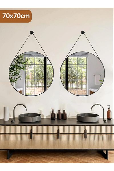 Taimi Pack of 2 Nordic Style Hanging Mirror, Circle, Modern Vanity Mirror, 70CM