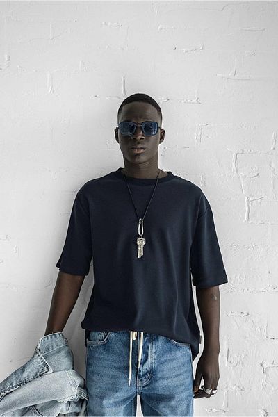 ablukaonline Ανδρικό μπλουζάκι Navy Blue Oversize Basic