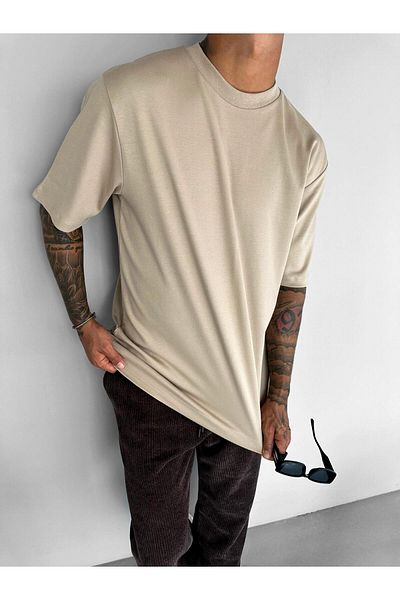 ablukaonline Ανδρικό μπλουζάκι μπεζ Oversize Basic