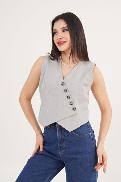 Hipo Trend V-подібний комір, трикутний крій, сірий жилет