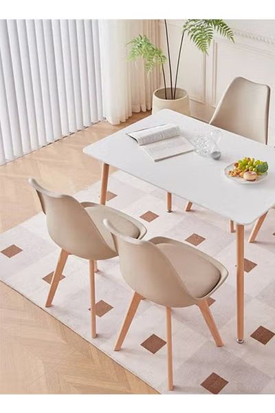 Taimi Pack Of 4 Mid Century Modern Side Chair , PU Leather Soft Padded Seats and Solid Wood Legs Beige