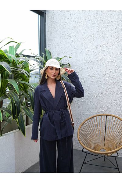 CONCEPTbyOkanGüler Fast Linen Pantalon - Dark Blue Jacket Set