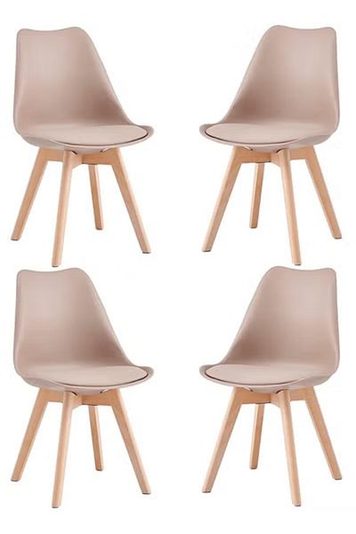 Taimi Pack Of 4 Mid Century Modern Side Chair , PU Leather Soft Padded Seats and Solid Wood Legs Beige
