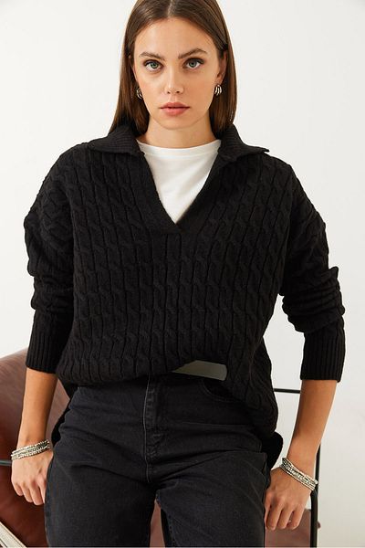 Bianco Lucci Women's V-Neck Patterned Knitwear Sweater 85001030