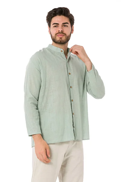 TCT TEKSTİL Slouched Collar Long Sleeve Men's Shirt-4550