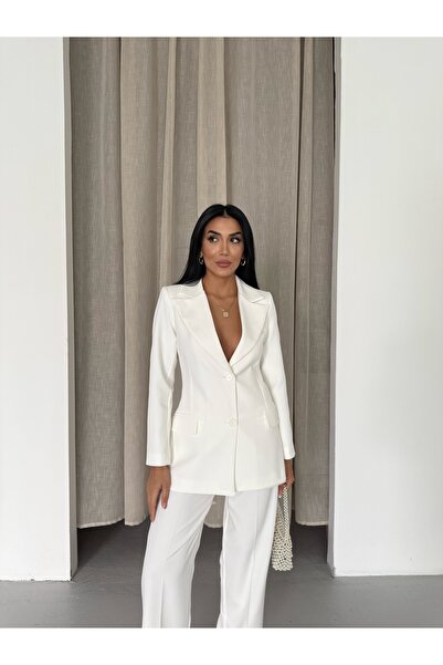 CLB COLLECTION Women's Waist Fitted Slit Blazer Jacket Pants Set