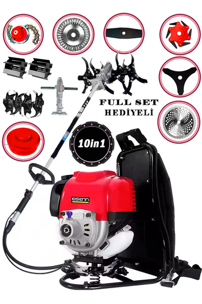 Eisenn Germany 10 In 1 Ep 950 Ultra 20 Hp Sırt Tipi Çim Ot Çalı Tırpanı Akrobat Çapa Aparatı Toprak Eşeleme