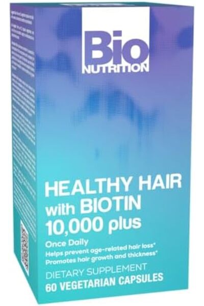 Bio Nutrition شعر صحي مع البيوتين 10,000 كبسولة نباتية، 60 كبسولة