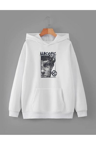 RPT MODA Oversized Narco Print Detailled Hooded Basic Sweatshirt