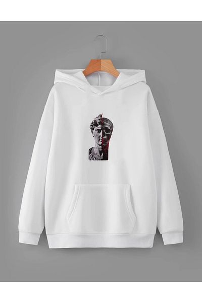 RPT MODA Oversized Statue Printed Detail Hooded Basic Sweatshirt