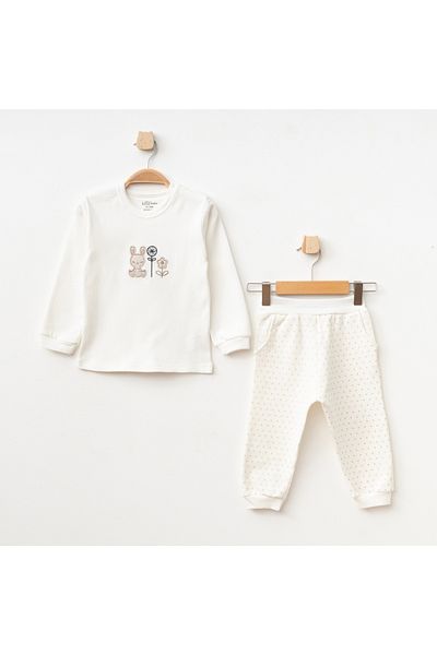 Aziz Bebe Baby Girl Rabbit Embroidered Sweatshirt Trousers T-Shirt 3-Piece Bottom Top Baby Set 3 Months-36 Months