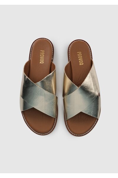 Provoq Γυναικείες Παντόφλες - Χρυσό Δερμάτινο