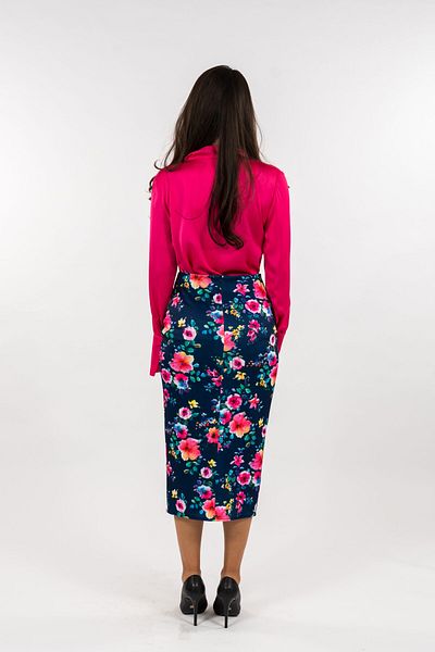 Gorgeaux Pink Blouse And Blue Floral Skirt Set - Xxl(44)
