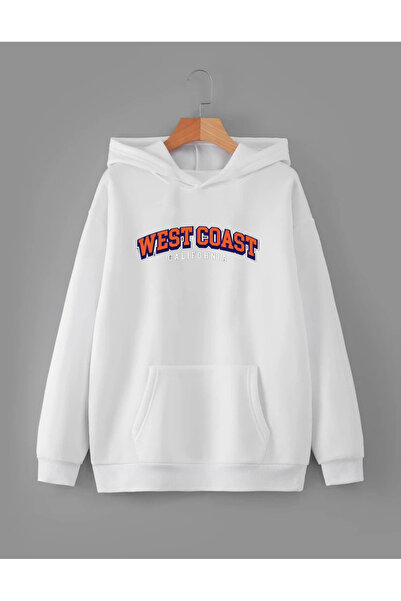 RPT MODA سويت شيرت بغطاء للرأس بتفاصيل طباعة الساحل الغربي مقاس كبير