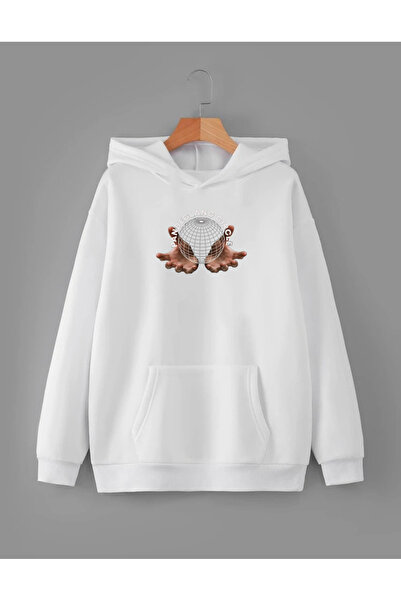 RPT MODA سويت شيرت أساسي بغطاء للرأس ومطبوع يدويًا بمقاس كبير