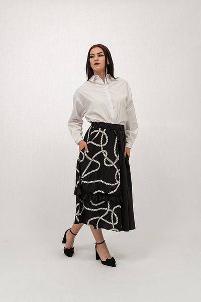 Gorgeaux Anna White Shirt and Black Skirt Set - 4XL(48)