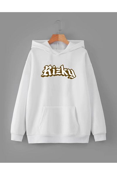 RPT MODA Oversized Girly Print Detail Hooded Basic Sweatshirt