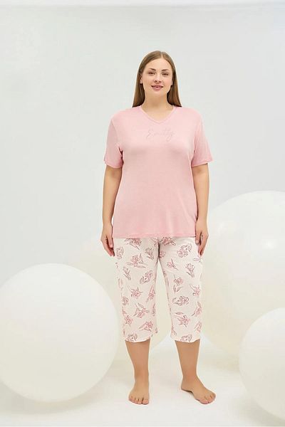 Sevim 16712 Pink Stone Oversized Capri Pajama Set
