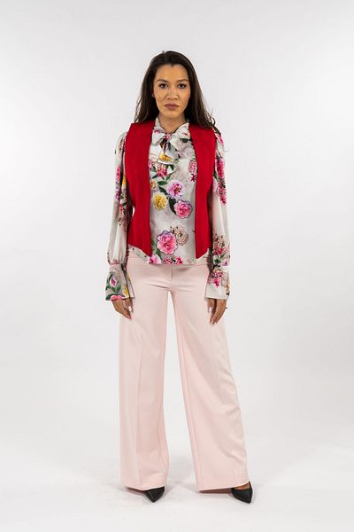 Gorgeaux Floral Blouse Vest and Pastel Pink Pants Set - XL(42)