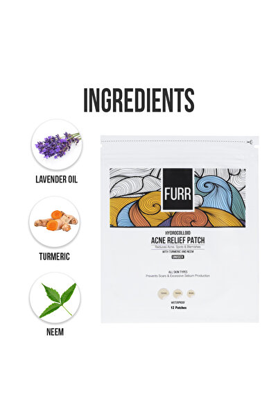 Furr Hydrocolloid Acne Relief Patches for Pimples, with Turmeric, 12 Patches (Pack of 5)