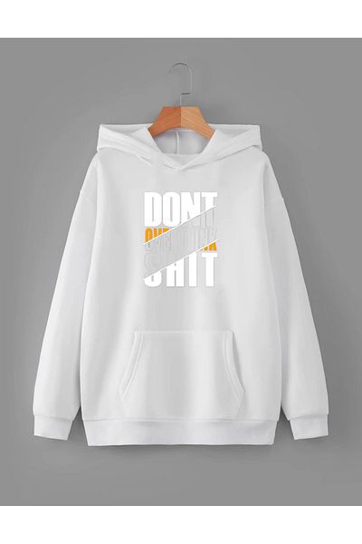 RPT MODA Oversized Dont Printed Detail Hooded Basic Sweatshirt