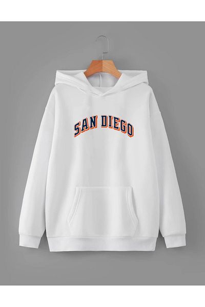 RPT MODA Oversized San Diego Print Detail Basic Sweatshirt with Hood