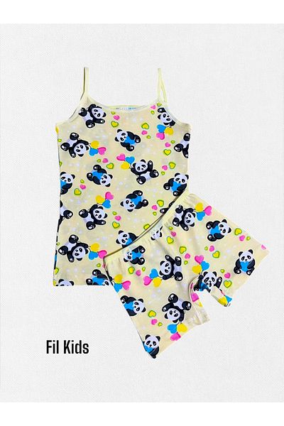 elmas kids Κοριτσίστικο 100% βαμβακερό ανοιχτό κίτρινο χρώμα Panda και καρδιές με μοτίβο εσώρουχο μπόξερ