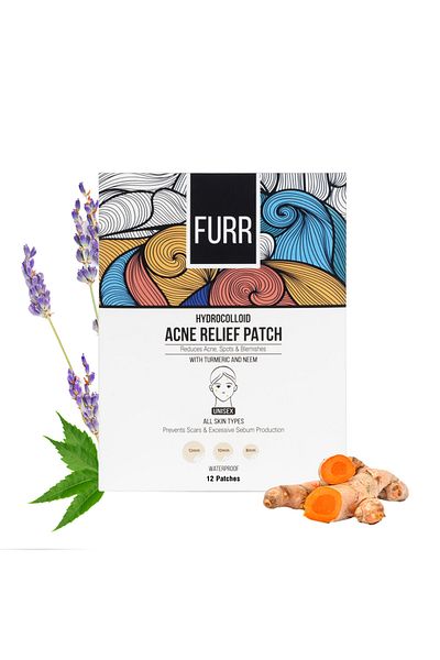 Furr Hydrocolloid Acne Relief Patches for Pimples, with Turmeric, 12 Patches (Pack of 5)